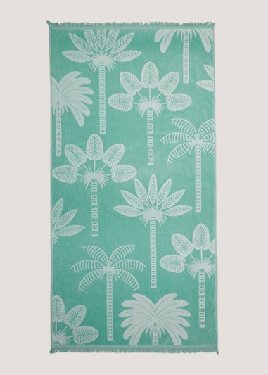 Green Palm Print Oversized Beach Towel (170cm x 90cm)