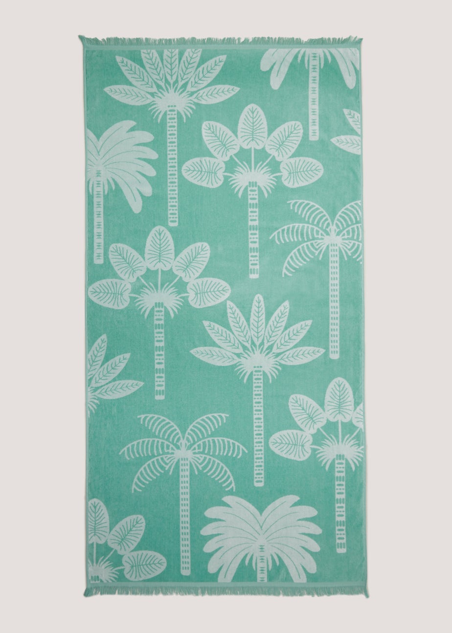 Green Palm Print Oversized Beach Towel (170cm x 90cm)