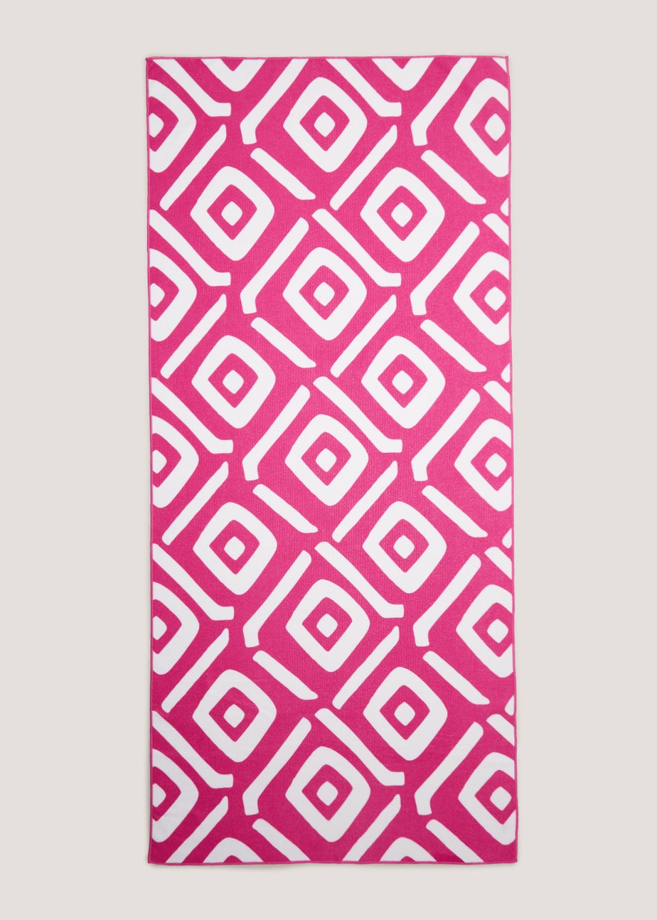 Pink Geometric Microfibre Beach Towel (150cm x 70cm)