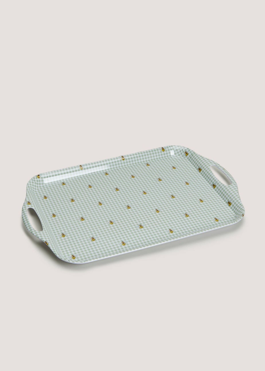 Green Gingham Bee Print Melamine Tray (48cm x 32.5cm)