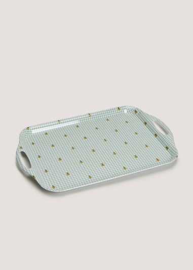 Green Gingham Bee Print Melamine Tray (48cm x 32.5cm)