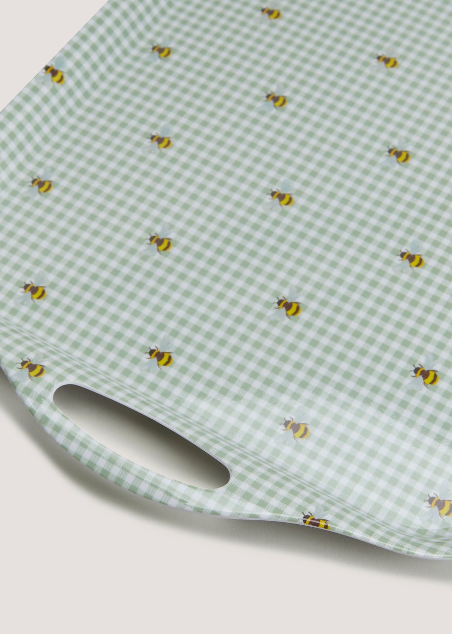 Green Gingham Bee Print Melamine Tray (48cm x 32.5cm)