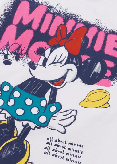 Kids White Minnie Mouse Graffiti Print T-Shirt & Shorts Set (4-11yrs)