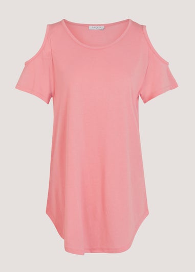 Pink Longline Cold Shoulder T-Shirt