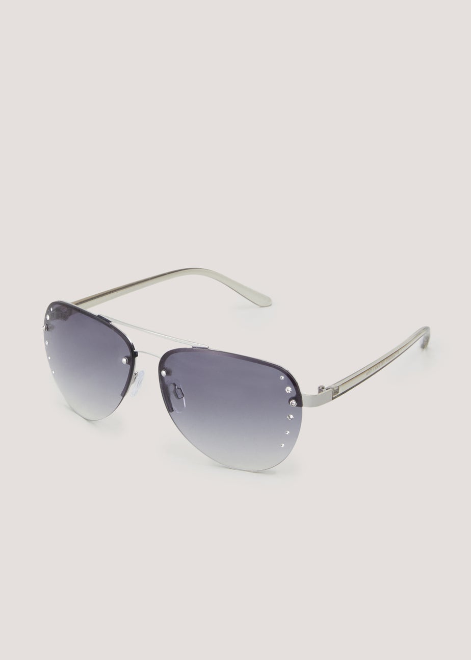 Silver Diamante Aviator Sunglasses