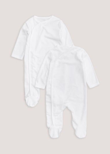 Baby 2 Pack White Towelling Sleepsuits (Newborn-12mths)