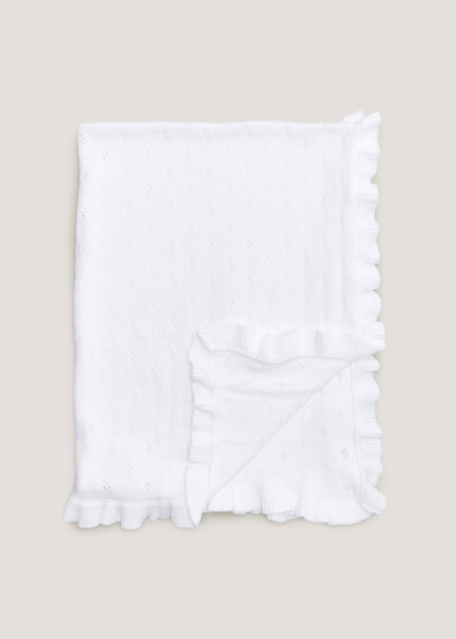 White Frill Edge Baby Blanket (90cm x 70cm)