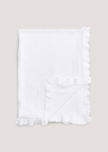 White Frill Edge Baby Blanket (90cm x 70cm)