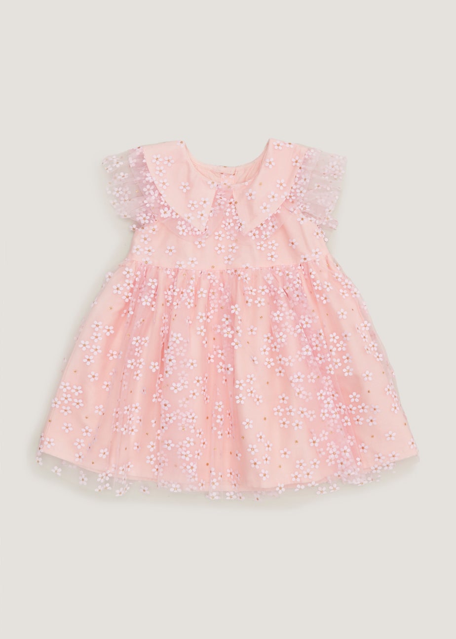 Girls Pink Daisy Print Mesh Dress (9mths-6yrs)