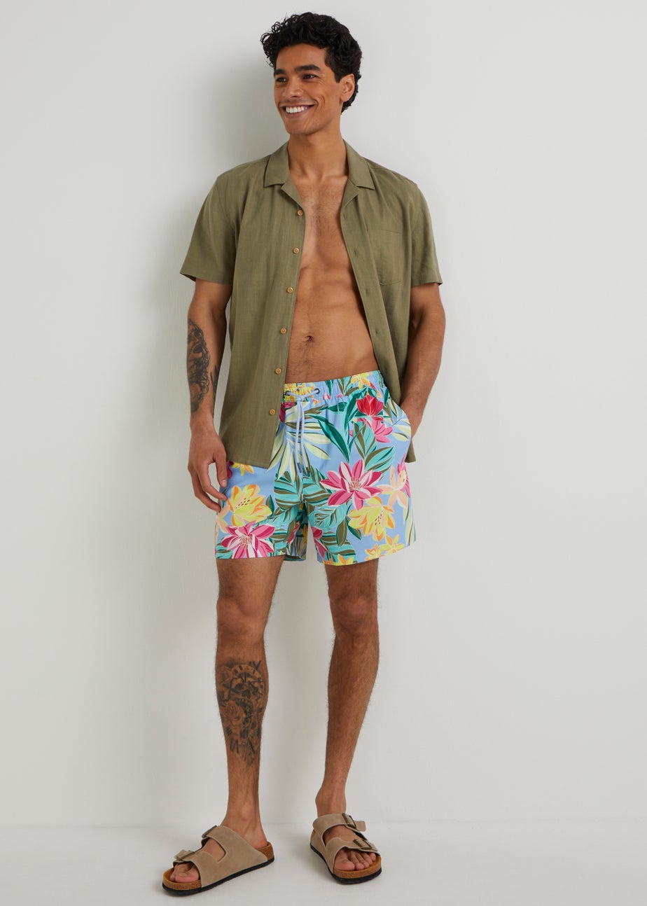 Blue Tropical Floral Swim Shorts