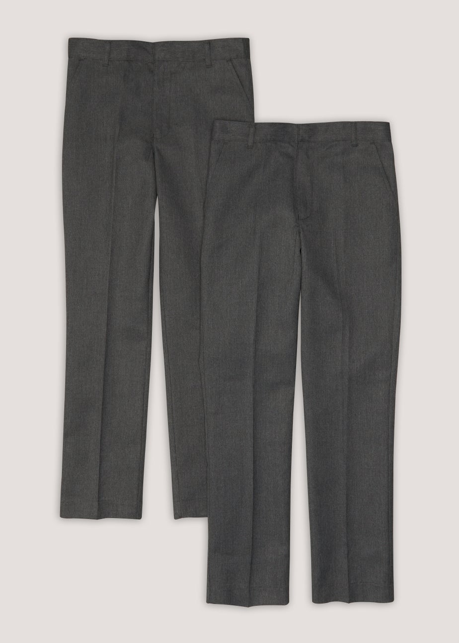 Boys 2 Pack Grey Slim Fit Long Length School Trousers (3-13yrs)
