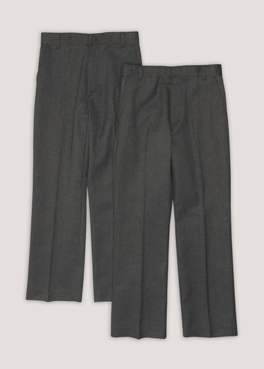 Boys 2 Pack Grey Regular Fit Longer Length School Trousers (3-13yrs)