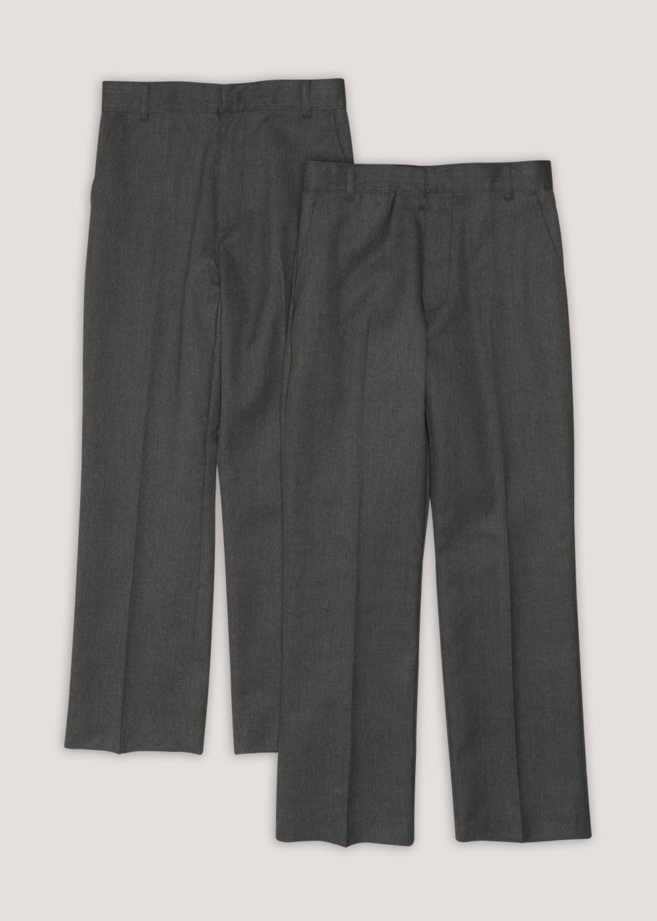 Boys 2 Pack Grey Regular Fit Longer Length School Trousers (3-13yrs)