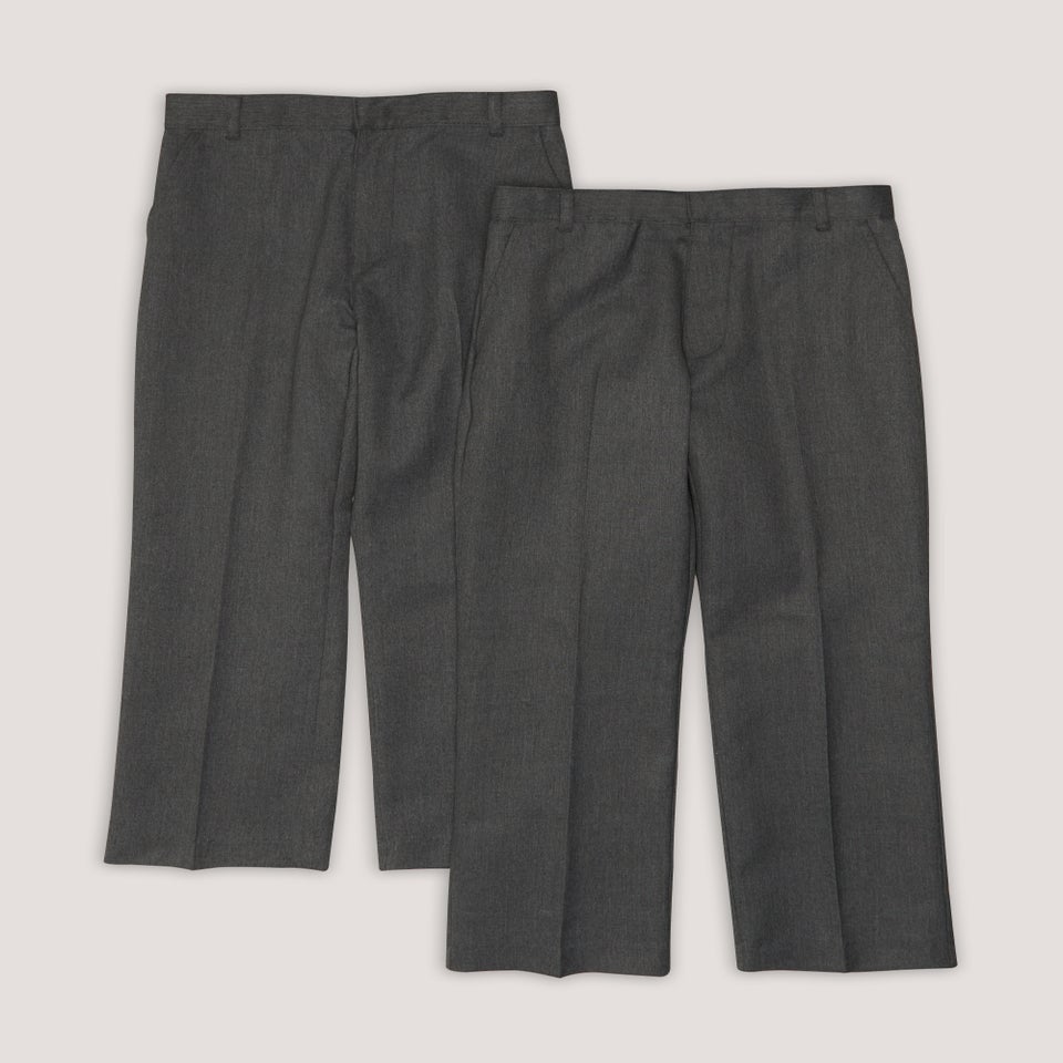 Boys 2 Pack Grey Regular Fit Longer Length School Trousers (3-13yrs)