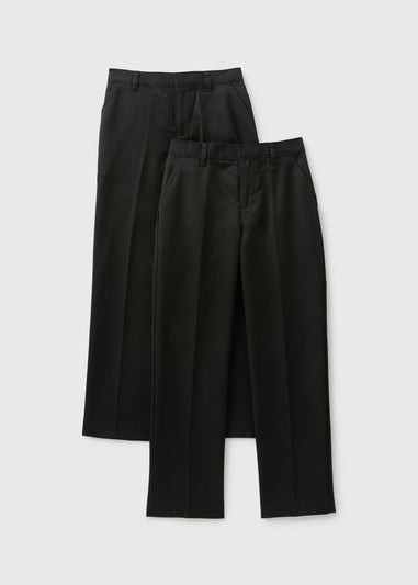 Boys 2 Pack Black Regular Fit Long Length School Trousers (3-16yrs)