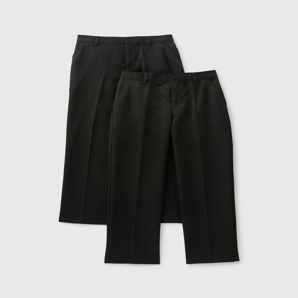 Boys 2 Pack Black Regular Fit Long Length School Trousers (3-16yrs)