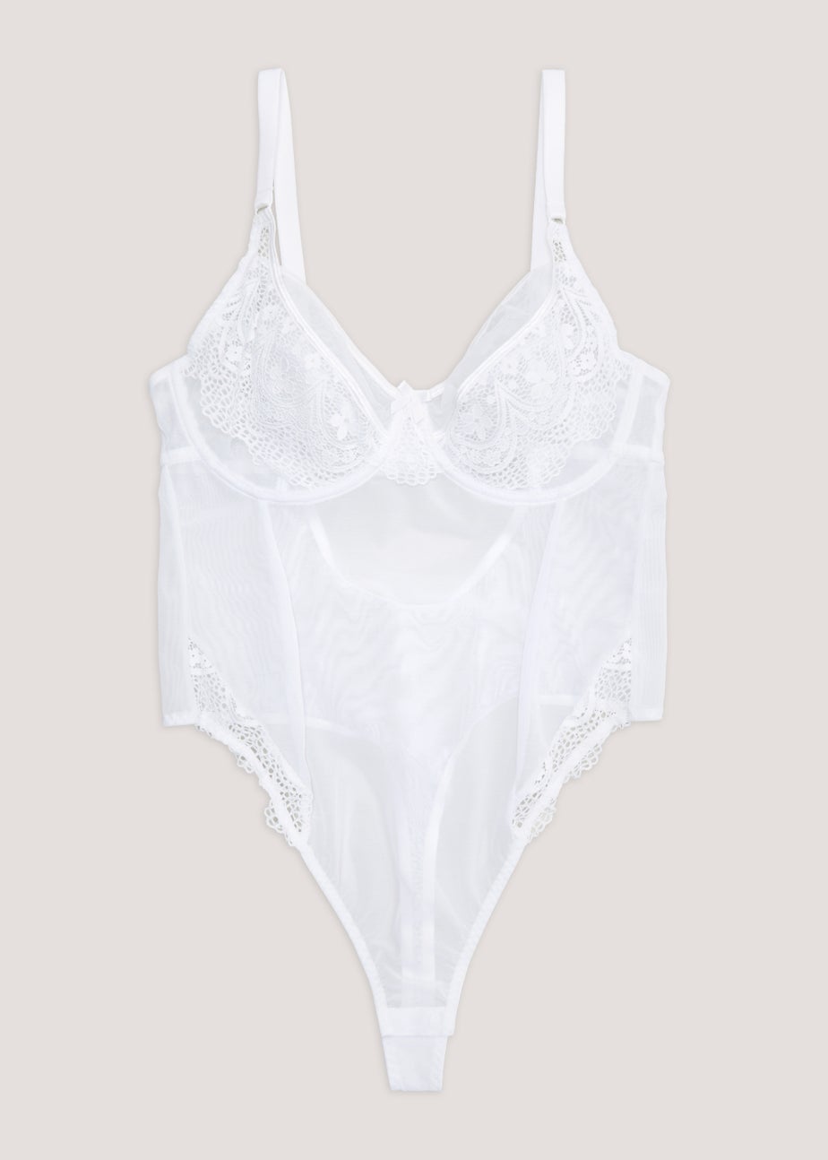 Ivory Rose White Lace & Mesh Bodysuit