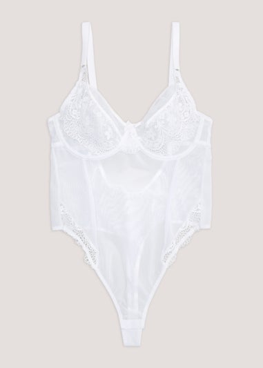 Ivory Rose White Lace & Mesh Bodysuit