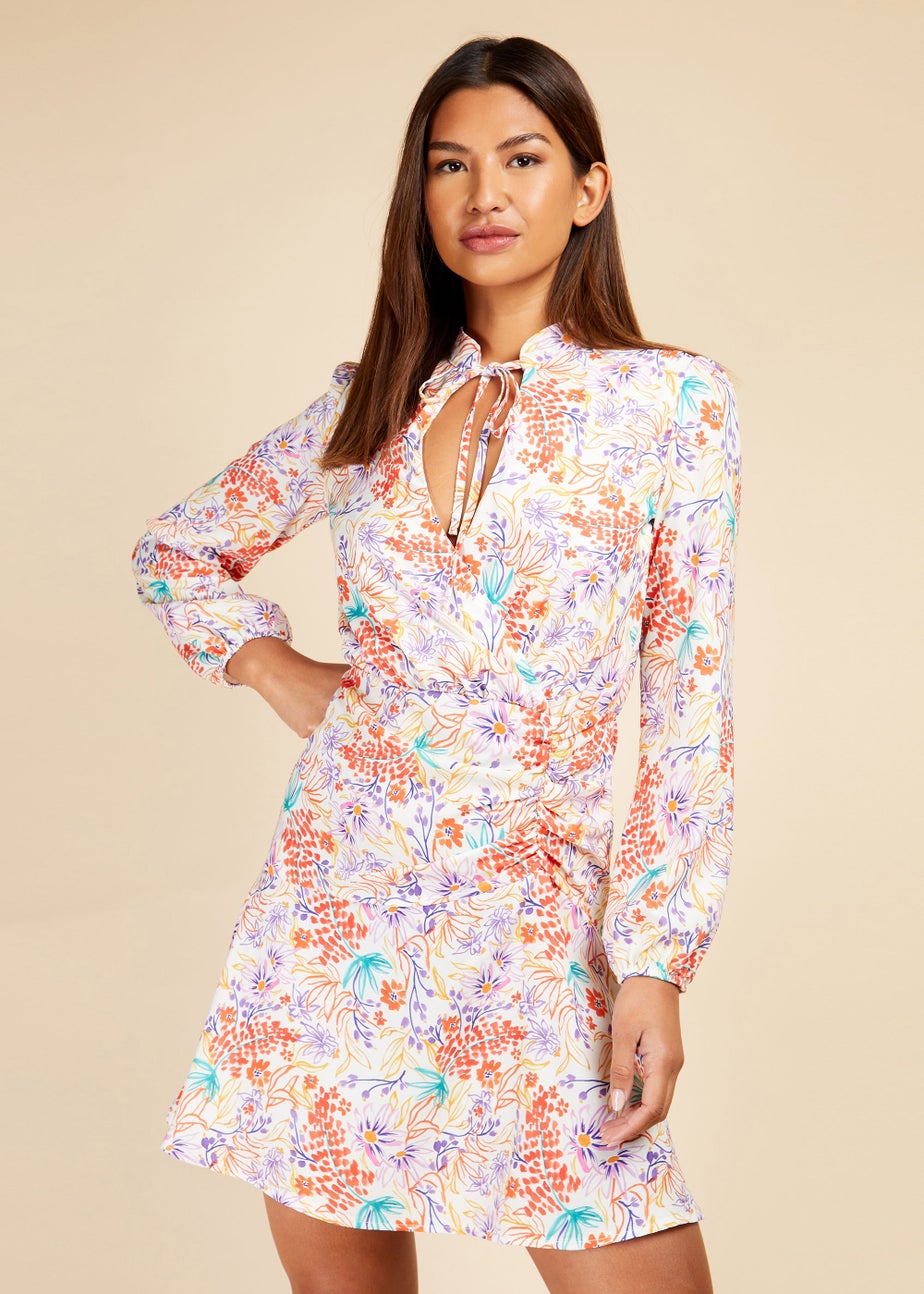 Little Mistress Floral Tie Neck Mini Dress