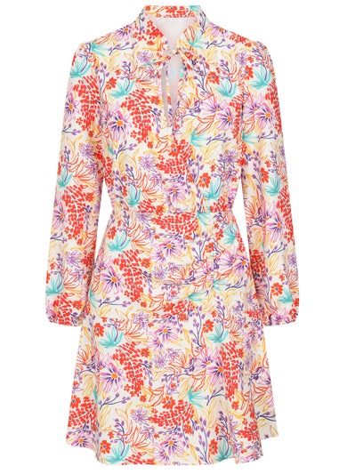 Little Mistress Floral Tie Neck Mini Dress