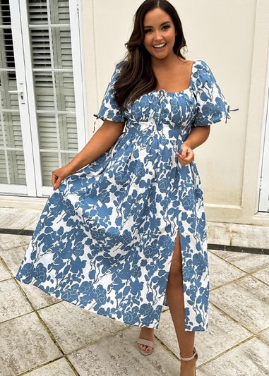 In the Style Jac Jossa Blue Puff Sleeve Midi Dress