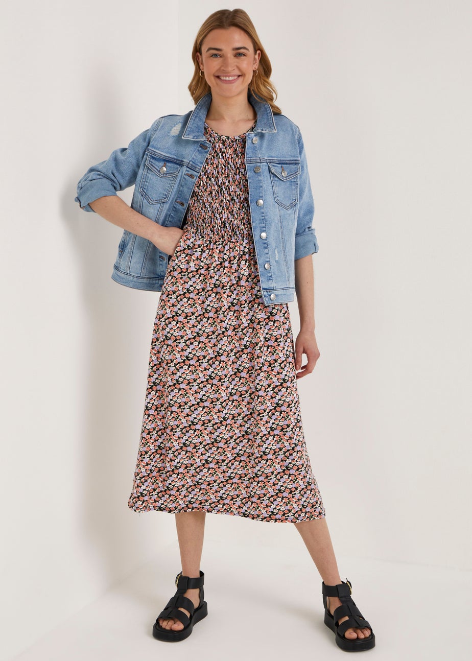 Lilac Ditsy Shirred Midi Dress