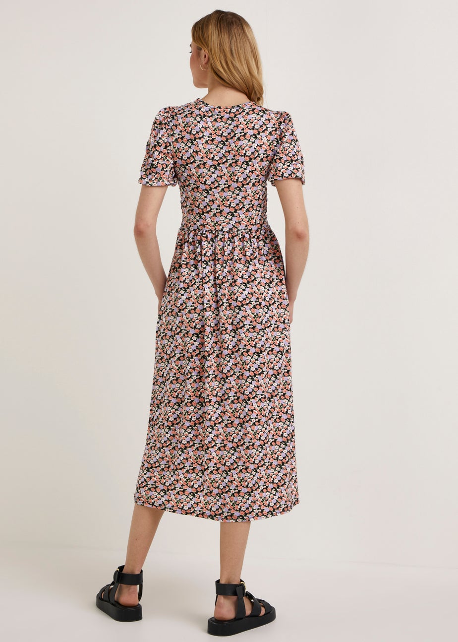 Lilac Ditsy Shirred Midi Dress