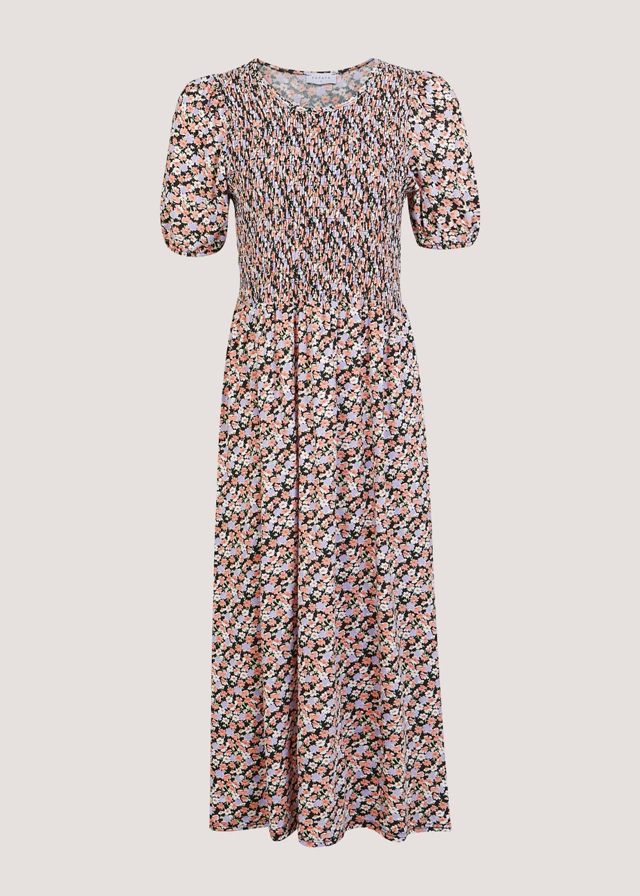 Lilac Ditsy Shirred Midi Dress