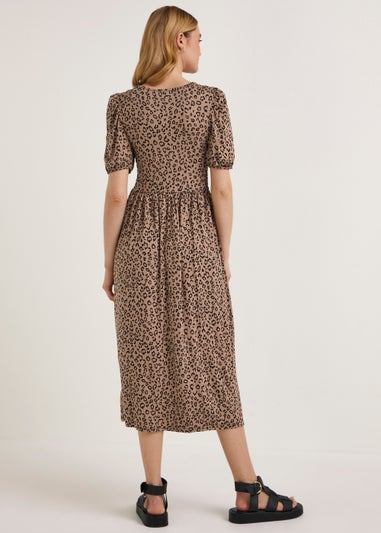 Stone Animal Print Short Sleeve Midi Dress