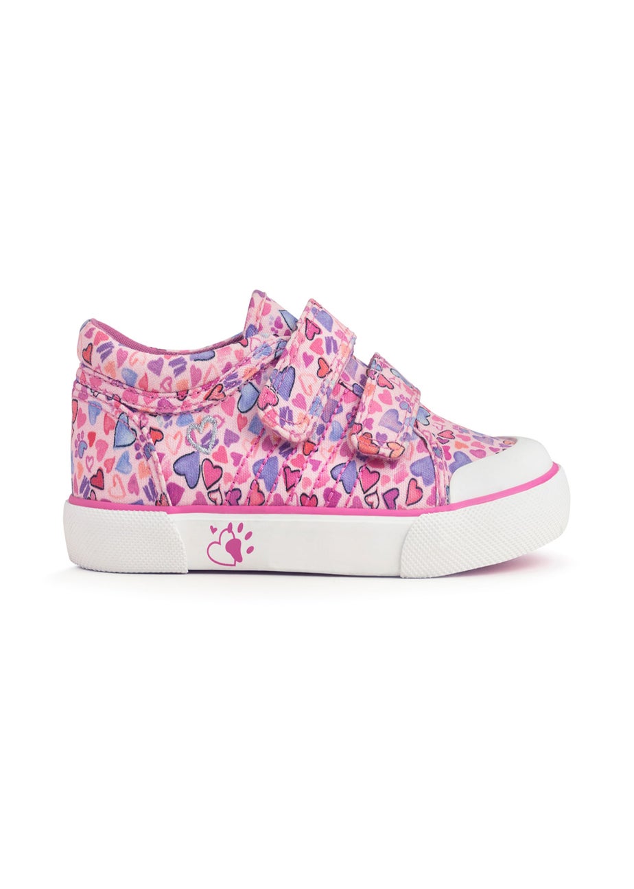Start-Rite Loveheart Pink Print Riptape Canvas Shoes