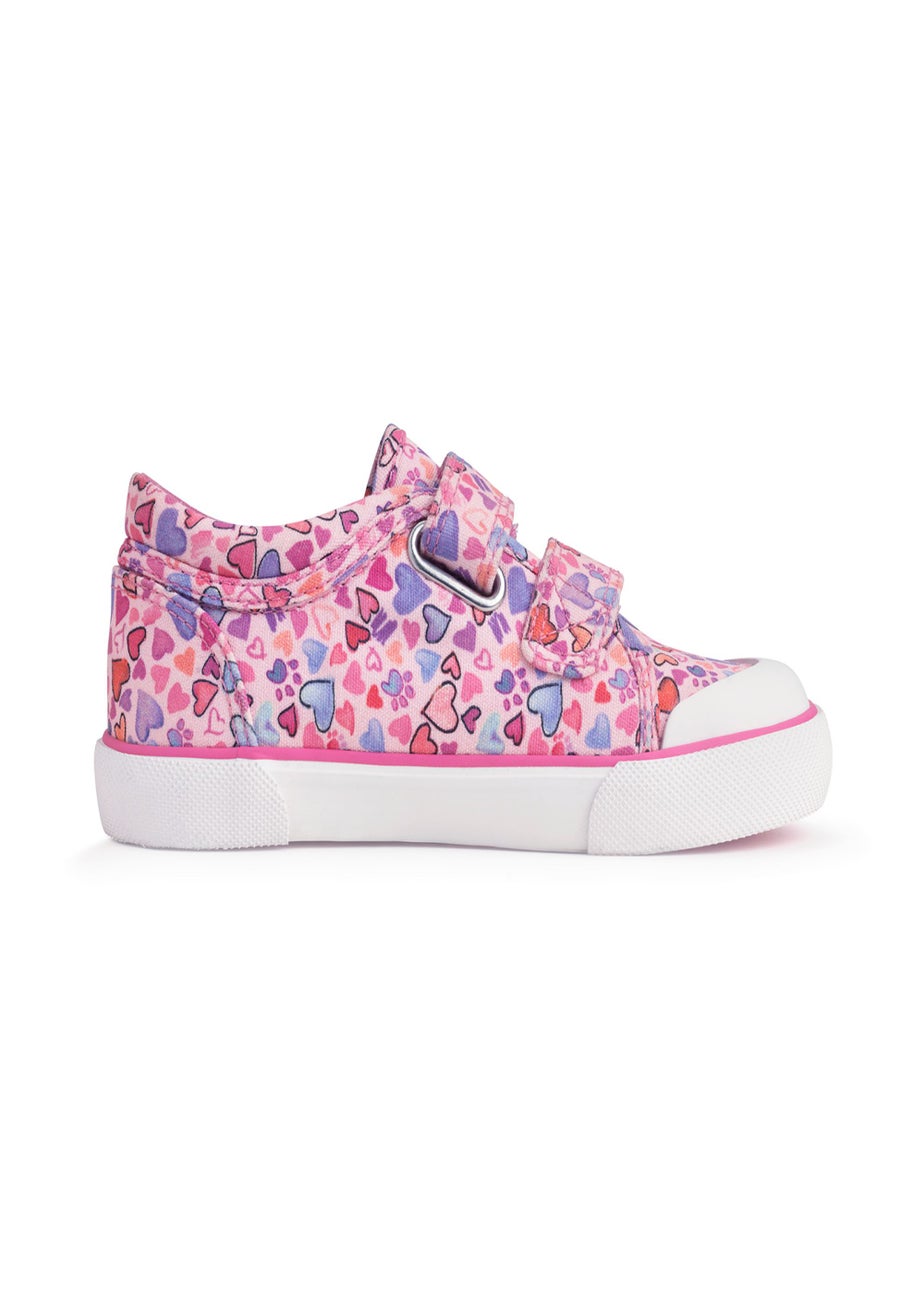 Start-Rite Loveheart Pink Print Riptape Canvas Shoes