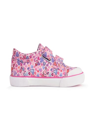 Start-Rite Loveheart Pink Print Riptape Canvas Shoes