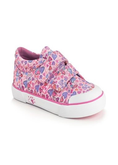 Start-Rite Loveheart Pink Print Riptape Canvas Shoes