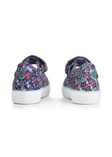 Start-Rite Busy Lizzie Navy Floral Riptape Canvas Shoes