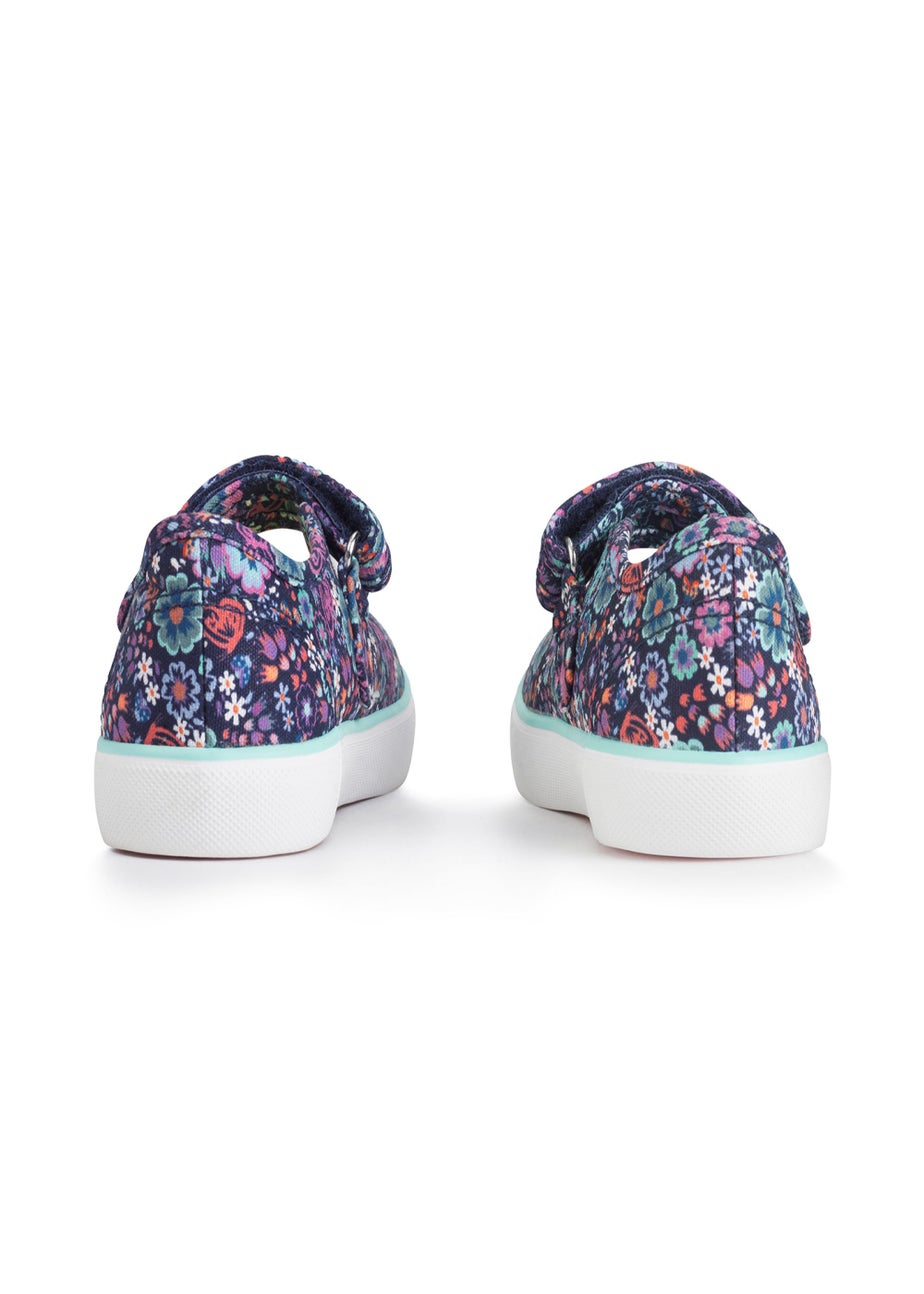 Start-Rite Busy Lizzie Navy Floral Riptape Canvas Shoes