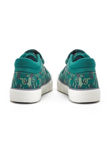 Start-Rite Green Kickabout Football Print Riptape Canvas Shoes