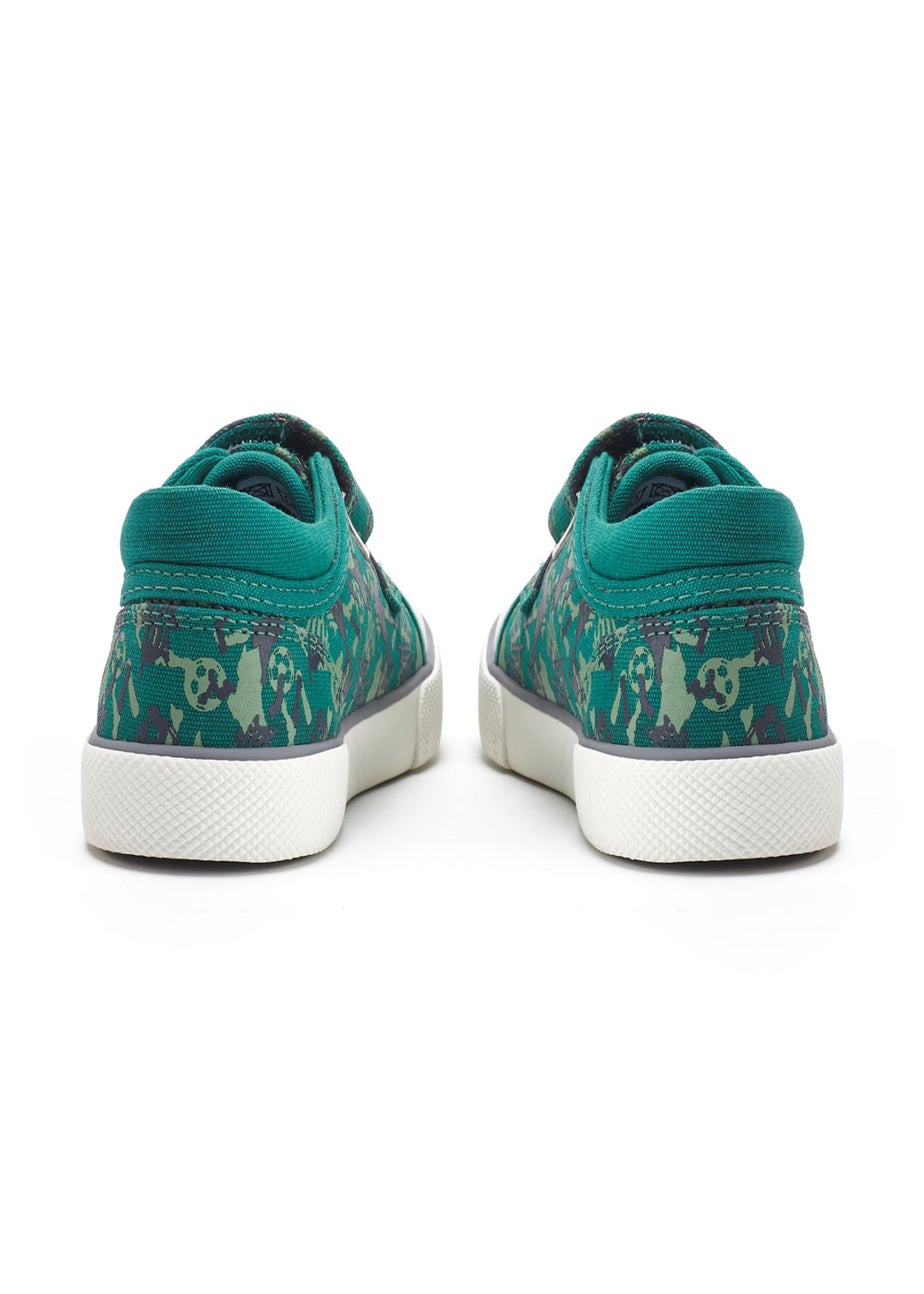 Start-Rite Green Kickabout Football Print Riptape Canvas Shoes