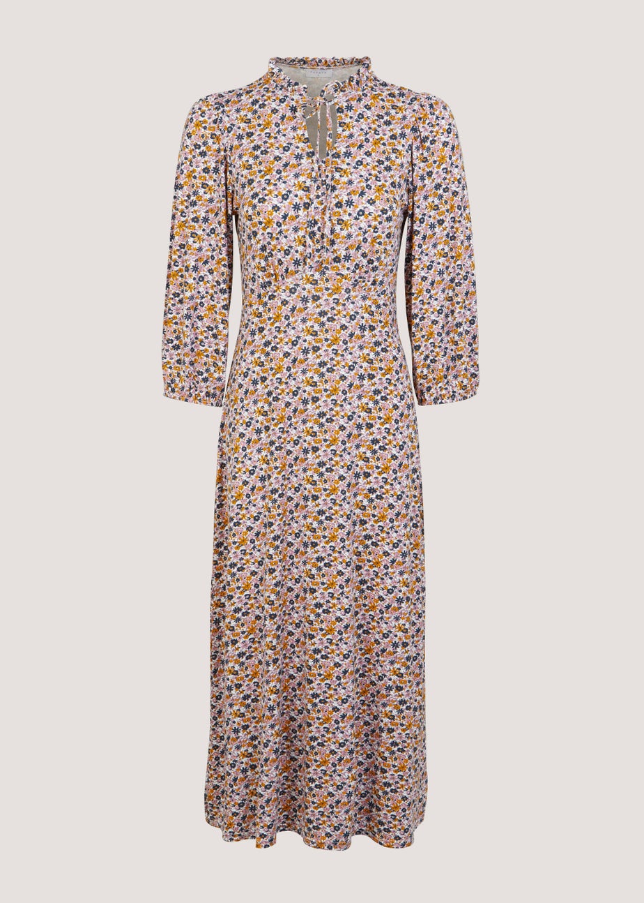 Multicoloured Floral 3/4 Sleeve Midi Dress
