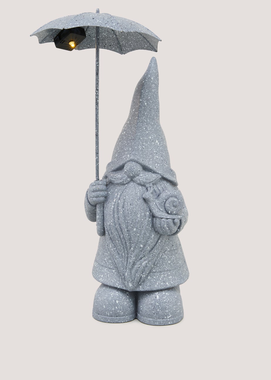 Grey Gnome with LED Umbrella (17cm x 15cm x 43cm)