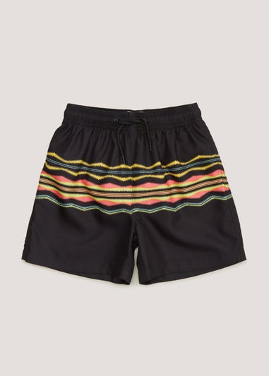 Boys Mini Me Black Aztec Swim Shorts (3-11yrs)