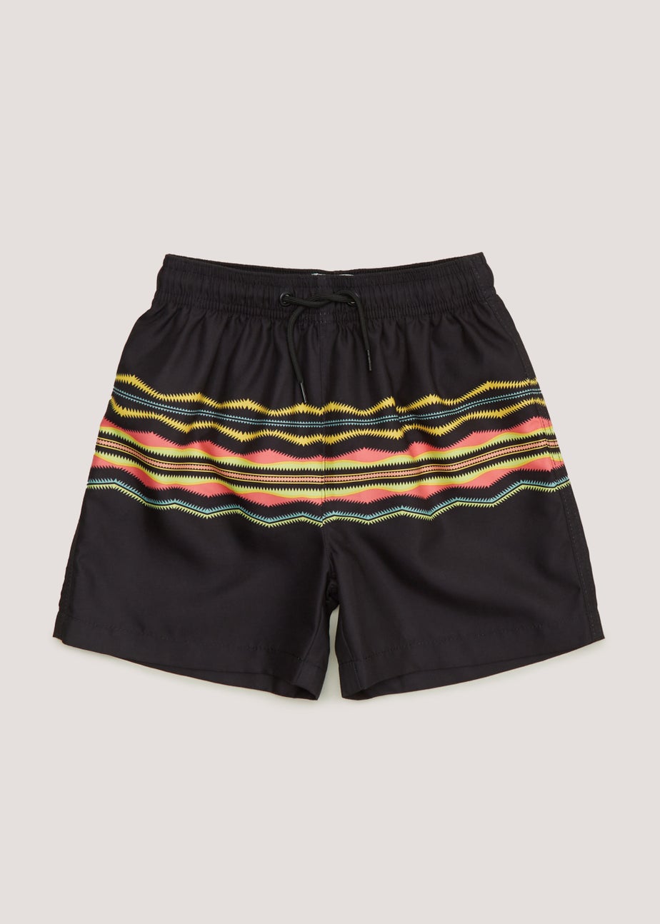 Boys Mini Me Black Aztec Swim Shorts (3-11yrs)