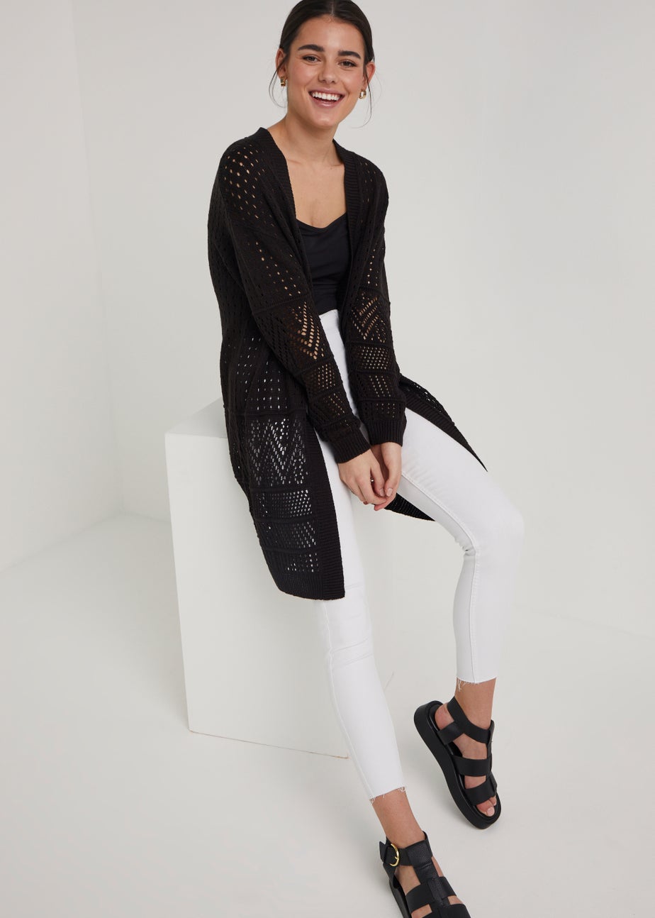 Papaya Petite Black Pointelle Cardigan