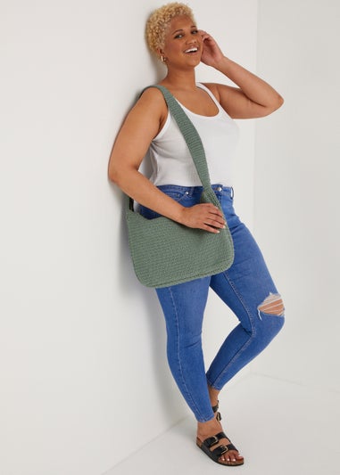 Green Macrame Slouch Crossbody Bag