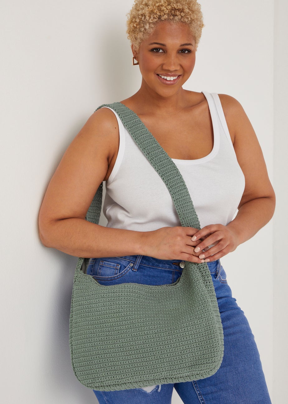 Green Macrame Slouch Crossbody Bag