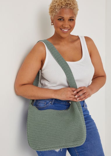 Green Macrame Slouch Crossbody Bag