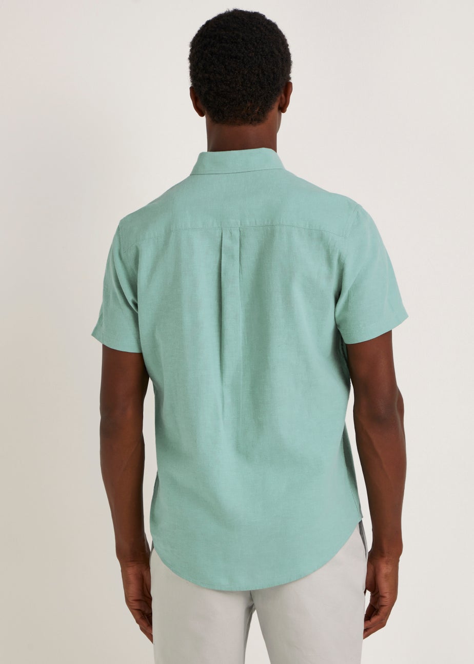 Turquoise Linen Blend Short Sleeve Shirt