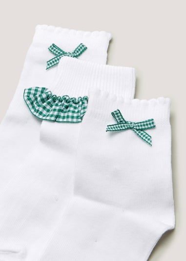 Girls 3 Pack Green Gingham School Socks (Younger 6-Older 5.5)