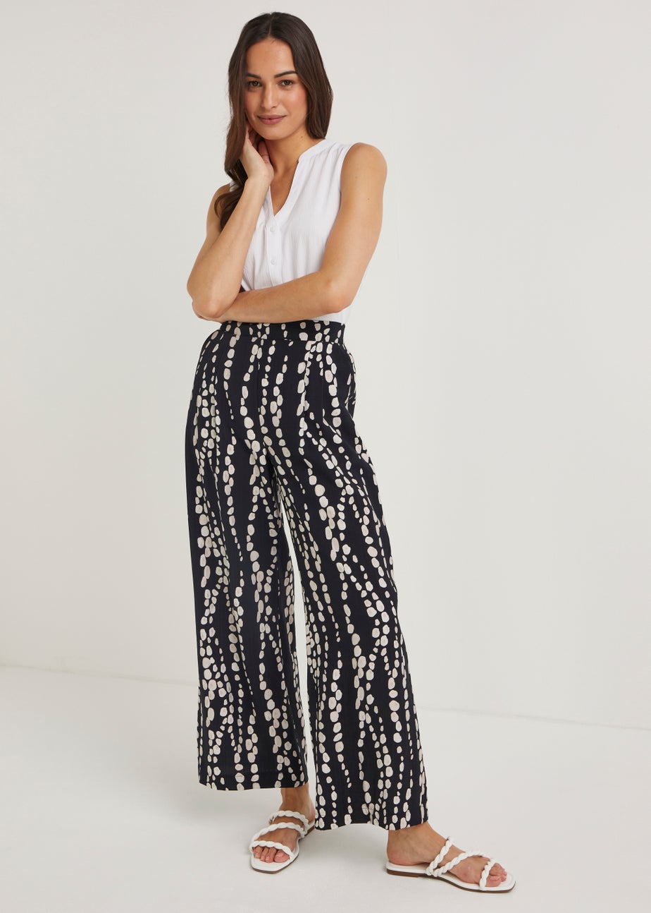 Papaya Petite Black & White Print Wide Leg Trousers