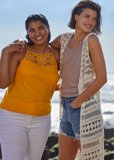White Crochet Lace Waistcoat Kimono