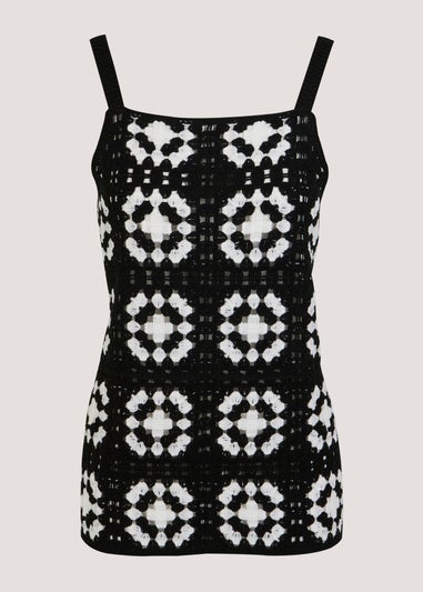 Monochrome Crochet Lace Vest Top